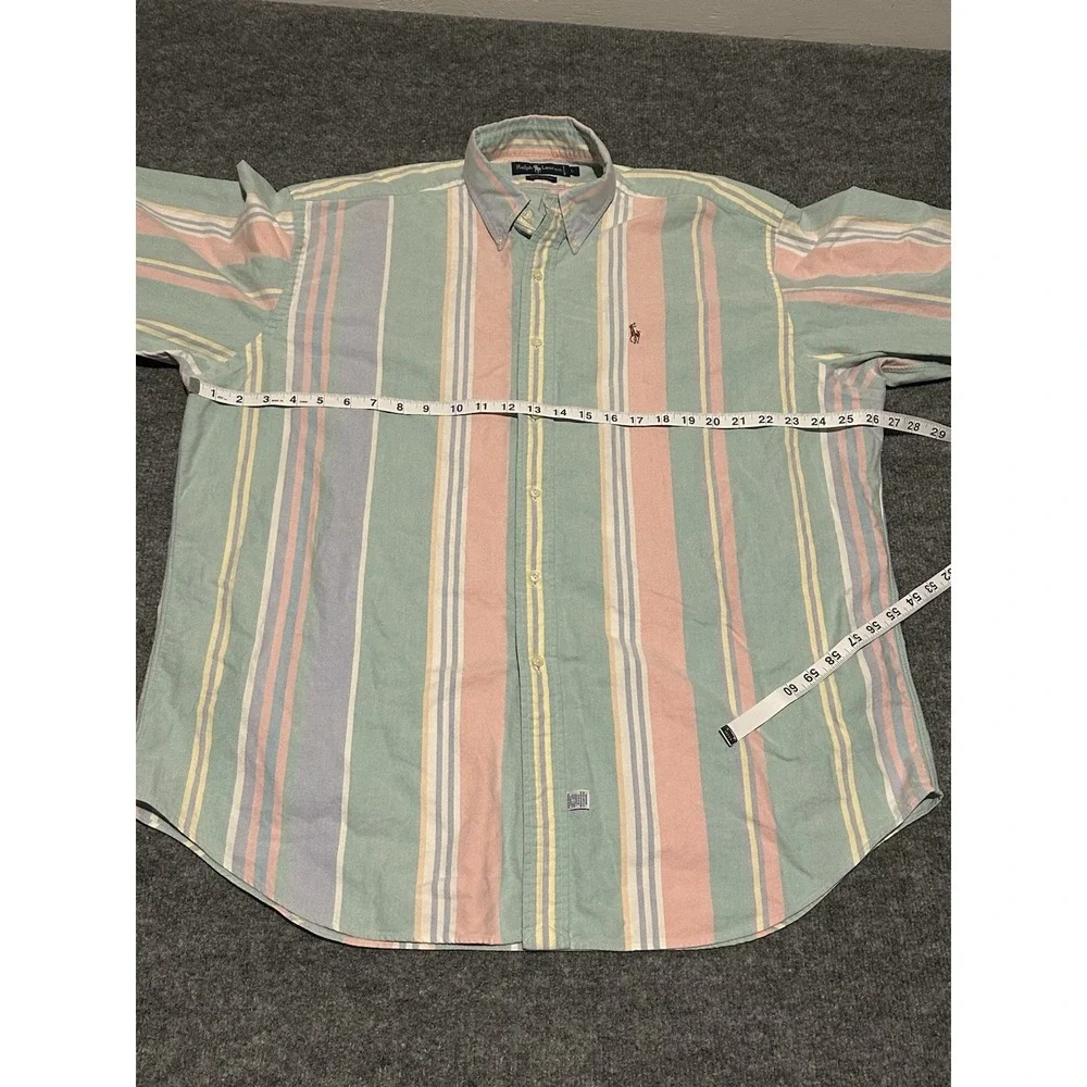 Polo Ralph Lauren Men's L Multicolor Preppy Button Flesh Striped Dress Shirt EUC